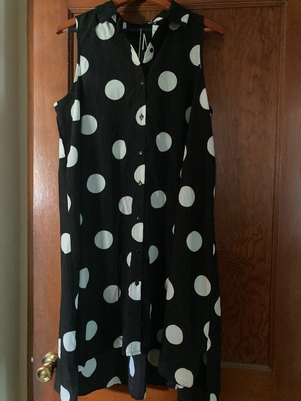 Mlle Gabrielle XL Sleeveless Polka Dot Buttoned Up Shirt Dress Black White NWT